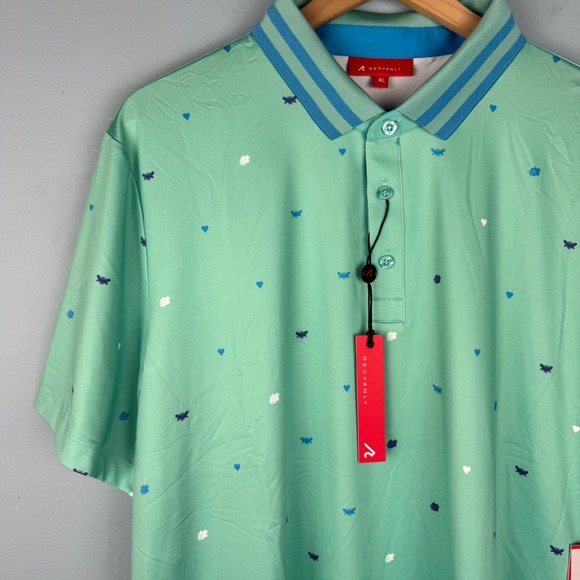 NEW Redvanly Men's XL Langham Golf Polo Shirt Pool Green Hearts Bees Stretch - Picture 1 of 5